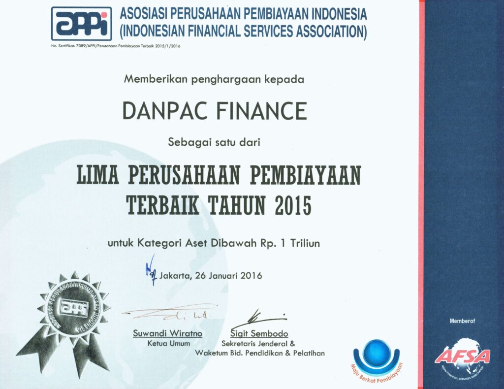 2016 Danpac Finance - APPI 5 Perusahaan Pembiayaan Terbaik Tahun 2015